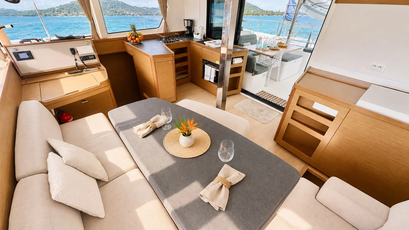 Espace repas et cuisine ouverte du Lagoon 42